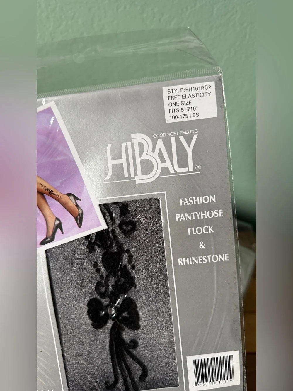 Lot of 6 HIBALY Flocked Rhinestone Pantyhose Black One Size NOS Vintage
